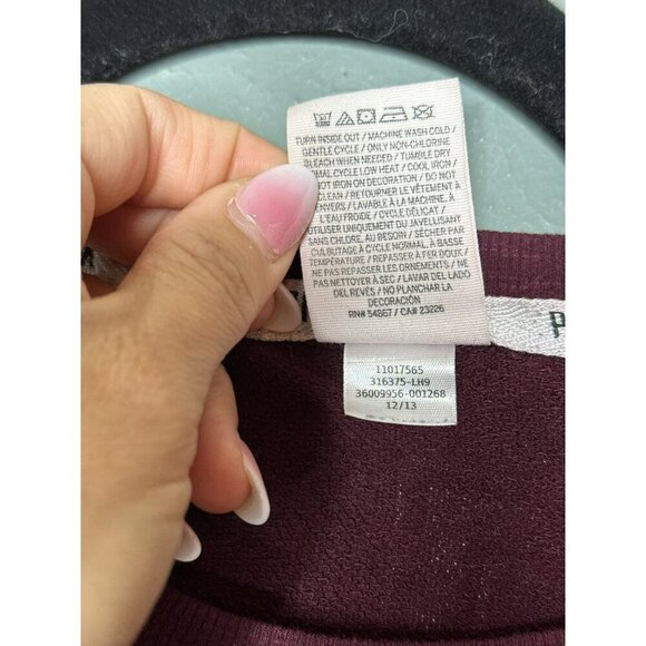 Victoria's Secret PINK Women's XS LS Crewneck Maroon White Logo Pullover Sweatsh - Picture 5 of 6